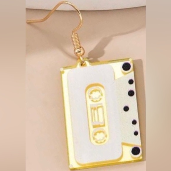 “Cassette Tape” Magnetic Mag Tape Retro Funky 70s 80s 90s Boombox Gold Earrings - Picture 4 of 5
